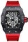 FORSINING Montre à quartz analogique pour homme avec squelette rectangulaire et grand cadran - Style décontracté et professionnel - Bracelet en silicone, Rouge, Sangle