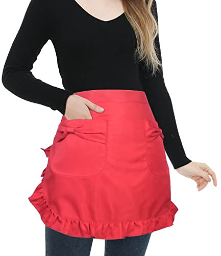 Love Potato Taillenschürze mit Taschen, modische Küchenschürze für Küche, Kochen, Restaurant, Bistro, halbe Schürzen für Mädchen und Frauen, rot, One size