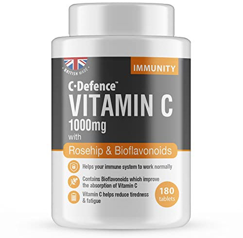Vitamin C 1000mg with Rosehip and Bioflavonoids -180 Tablets, C-Defence Immunity Tablets- 6 Months Supply