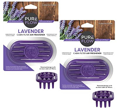 Pureflow Cabin Filter Air Freshener with Odor Eliminator - Fits on Most Car, Truck, and SUV Cabin Air Filters - Lavender (Pack of 2)