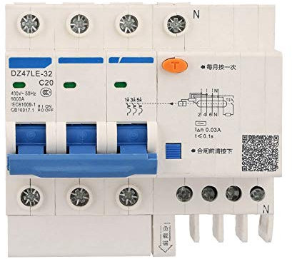 Disjoncteur différentiel 3 broches, 30 mA 230 V, DZ47LE-32 3P+N 20 A 230 V, avec protection contre les surintensités, montage sur rail DIN 35 mm