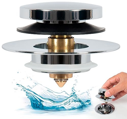 Evoring Universal Tip Toe Badewannen-Ablaufstopfen & Stopper - Einfache Installation zum Selbermachen - Ersetzt blanke Abflüsse, Tip-Toe, Lift & Turn und mehr (Chrom)