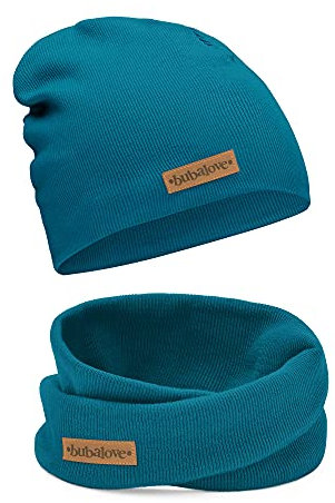 Bubalove Mützen und Schals für Jungen, Mädchen, Babys, Größen 1 Jahr bis 8 Jahre+ viele Farben, Baumwolle Kinderset Mütze und Schornstein, Baumwollmützen, (Marine, 8+ Jahre (50-56 cm))