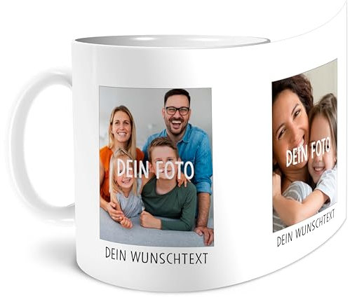 OWLBOOK® Personalisierte Tasse mit Foto bedrucken lassen I Fotogeschenke personalisiert I Foto Tasse mit eigenen 2 Fotos & Text I Fototasse selbst gestalten