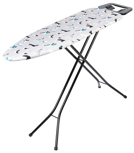 Beldray LA031190DFEU7 Compact Ironing Board – Folding Ironing Table, 7 Heights, Collapsible, Adjustable Iron Rest, Heat Reflective Surface, Lightweight, Machine Washable Dog Print Cover, 110 x 33 cm