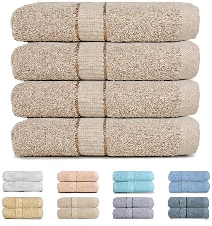 GFD Textiles - Juego de 4 Toallas de Lavabo 50x100 cm. Toallas 100% Algodon. Toallas Baño Ducha Gimnasio. Towels Extra Suaves, Muy Absorbente y Secado Rápido (4 Lavabo, Camel)