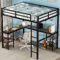 Bellemave Full Size Industrial Loft Bed with L-Shaped Desk and Storage Shelves, Heavy Duty Metal Loft Bed, No Box Spring Needed, Black