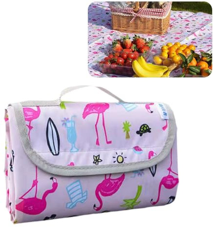Mecmbj Picknickdecke Wasserdicht, Picnic Blanket, 200x150cm Sanddichte mit Tragegriff, Picknickdecke Isoliert, Faltbare Campingdecke groß, Outdoor Stranddecke für Strand, Camping, Park, Reisen (rosa)