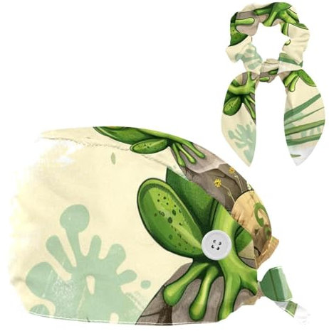 CWAGFEQZ Scrub Caps Damen,Scrub Mützen für Frauen geeignet,Frosch große Steinlibelle