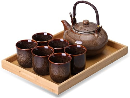 Xnqelerate Chinesische Teeservice Set aus Keramik, 800ml Teekanne und 6 Tasse 130ml Kungfu Tee Services, Japanische Porzellan Teeservice, Asiatische Teekanne für Teeliebhaber (Braun)