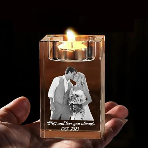 Portavelas de cristal con foto personalizada, candelabro de luz para decoración de boda, regalo de cumpleaños (5 x 5 x 12 cm)