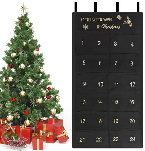 AsyinXson Weihnachts-Adventskalender 2024,Adventskalender Zum BefüLlen Stoff Mit 24 Taschen Für,Weihnachten Kalender,Adventskalender Wandteppich HäNgend Zum Wand,Für Kinder Selbstbefüllen