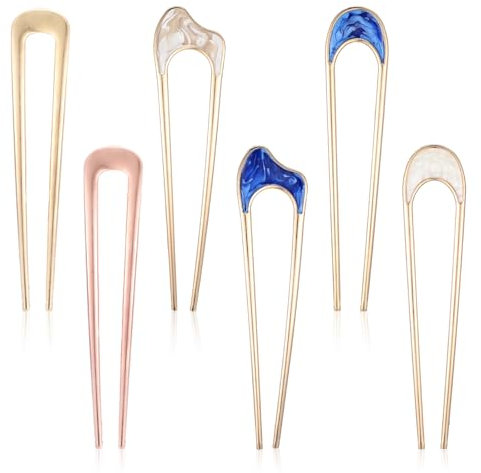 Nogeqi 6 Stück Metal Haarnadeln Groß, French Twist Hair Pins, U-Förmigen Französische Haarnadel, Große Hairpin Haarstäbchen für Frauen Haarstyling Zubehör