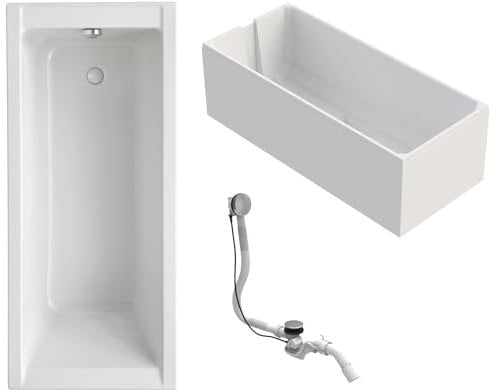 Schulte Badewanne Como 180x80 cm, Komplett inkl. Wannenträger und Ablauf, aus hochwertigem Acryl in Weiß glänzend