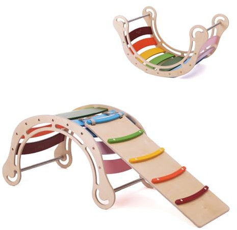 KateHaa Klettergerüst Indoor mit Rutsche, Kletterbogen aus Holz für Kinder ab 7 Jahren (Regenbogen)