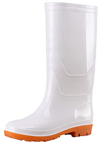 SRTUMEY Stivali alti al ginocchio da donna in gomma impermeabile stivali di gomma da donna stivali di gomma antiscivolo stivali da giardino stivali di gomma, bianco, 40.5 EU