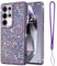 Lafunda Cover Glitter Compatibile con Samsung Galaxy S24 Ultra Cover per Ragazze, Custodia Lucida con Cordino da Polso, 3D Bling Cristallo Case per Samsung Galaxy S24 Ultra Viola