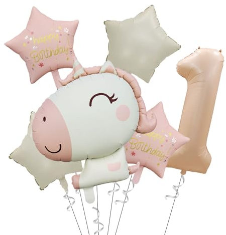 Ovanda Einhorn Geburtstagsdeko 1 Jahr Mädchen, Einhorn Folienballon, Zahl 1 Folienballon, Luftballon Deko 1. Geburtstag Mädchen, XXL Unicorn Folienballon Set, für Mädchen Geburtstags Festival Party