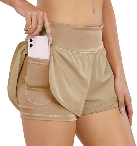 COTOP Short de Course pour Femmes,2 en 1 Short de Sport pour Femmes avec Poche,Taille Haute Short à séchage Rapide pour Fitness,Jogging,entraînement