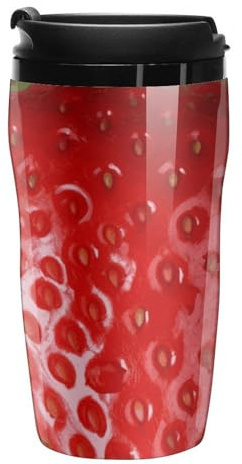 AQRJLPM Rote Erdbeer-Kaffeetasse, 250 ml, doppelwandig, isoliert, Reise-Kaffeebecher für Heiß-/Eistee, To Go, Becher mit Deckel, auslaufsicheres und rutschfestes Design für Zuhause, Büro, Partys