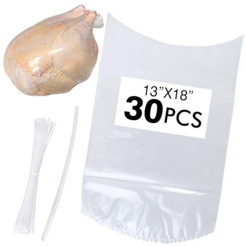 Anmboor Poultry Shrink Bags, chicken bag, 30Pack 13x18 Inches Clear Poultry Heat Shrink Wrap Freezer With 30 Zip Ties, a Silicone Straw for Chickens, Rabbits