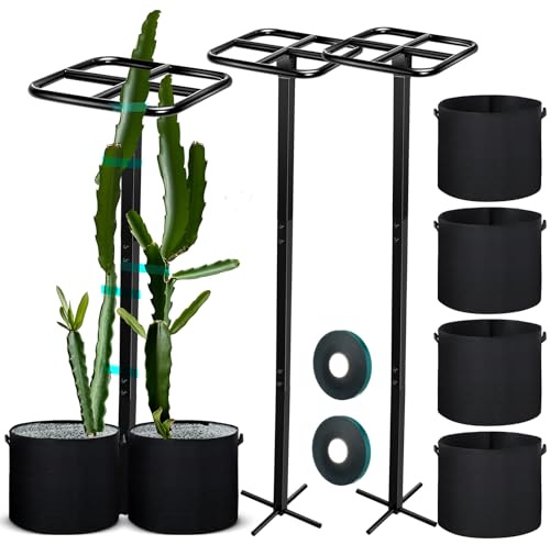 Otoolling 8 Pcs 12 x 48 Inch Dragon Fruit Plant Trellis with 20 Gallon Grow Bags and Wide Stretch Ties for Vertical Gardening Dragonfruit and Vining Plants