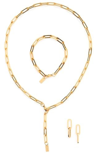 THIORA 'Island Links' Gliederketten Set Gold Damen | Edelstahl Kettenglieder | Kette Armband Ohrringe Schmuckset