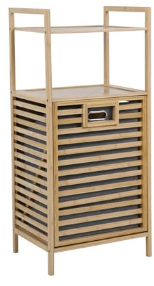 SVITA PUVI 2in1 Badregal mit Wäschekorb Wäschesack Badezimmerregal Wäscheschrank stehend für Schmutzwäsche Holz Bambus
