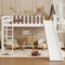 PUGSDRLY Lit Mezzanine 1 Place Enfants 90x200 cm avec Toboggan,Toit de cabane,échelle,Lit Cabane Enfants avec Barrières,pour Garçons Filles,Adolescents,Pin,Blanc Noyer