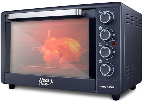 GRUNKEL - Horno Eléctrico con Convección de 48L 2000W | Capacidad Amplia | Resistencia en M | Temperatura 100–230 °C | Doble Cristal | Temporizador 60 Min | Acero Inoxidable | Luz Independiente