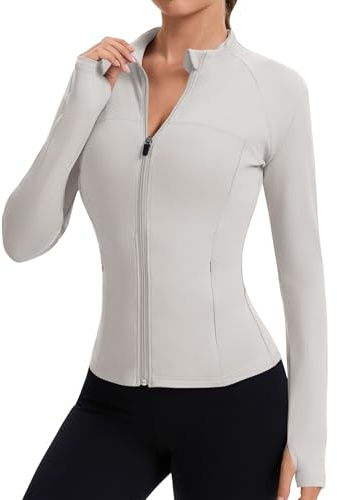 Tisfeer Damen Sportjacke Laufjacke Langarm Sport T-Shirt Gym Tops Yoga Fitness Oberteile Leicht Trainingsjacke mit Daumenloch &Taschen