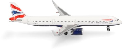 Herpa Modellflugzeug British Airways Airbus A321neo, Miniatur im Maßstab 1:500, Sammlerstück, Flugzeug Modell ohne Standfuß, Metall