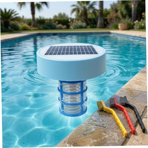 Ionizador Solar para Piscinas, Flotador de Cloro para Piscinas con Cepillo, purificador automático sin Cloro para/paisajísticas SPA, Decoraciones de casa