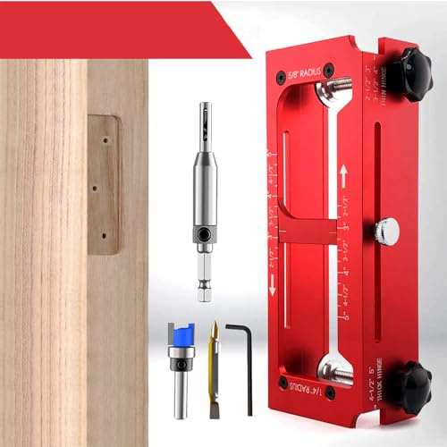 Door Hinge Jig Kit for Router, Adjustable Aluminum Alloy Door Hinge Mortiser Template, Woodworking Hole Opener with Self-Centering Guide Fits 2.5 to 5 Hinges 1/4,5/8 Radius and Square Corner Types