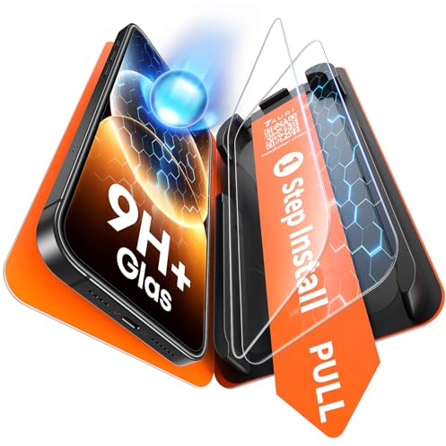 TAURI 2 Pack for iPhone 14 Screen Protector, [1-Step Install] | Auto Dust-Removal, 9H+ Tempered Glass Film, Full Coverage Protection, Anti-scratch [Military-Grade Shatterproof] Bubble-Free