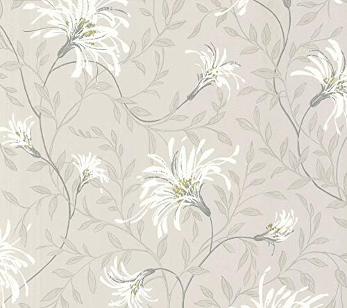 1601-101-01 - Rosemore Daisy Floral Trails Grey White Yellow 1838 Wallpaper