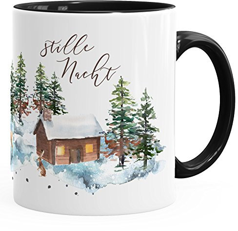 Autiga Weihnachts-Tase Stille Nacht Weihnachten Winter Schnee Silent Night Christmas Kaffeetasse Teetasse Keramiktasse Schwarz unisize
