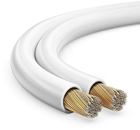 toolcity Cable de Altavoz (Zwilling Litz) 2 x 1,50 mm² (Box Cable/Cable de Audio) 50 m Blanco