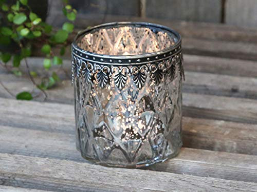 Chic Antique Teelichthalter Windlicht Kerzenglas groß Glas Bauernsilber Deko Landhaus Nostalgie Shabby French