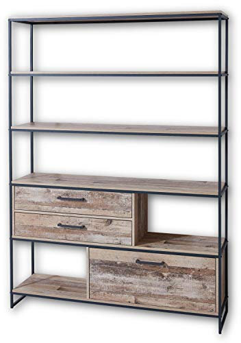 Stella Trading ROOF Regal in Used Style Optik - Retro Wohnzimmerschrank mit viel Stauraum für Ihren Wohnbereich - 138 x 192 x 35 cm (B/H/T)