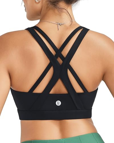 RUNNING GIRL Sports Bra for Women, Criss-Cross Back Padded Strappy Sports Bras Medium Support Yoga Bra with Removable Cups (2353D-Black,M)