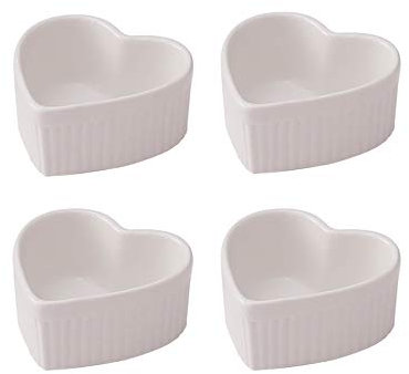 Sizikato Soufflé-Schalen aus Porzellan, herzförmig, 8,9 cm, für Souffle, Creme Brulee und Dip-Saucen, 4 Stück