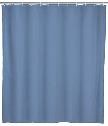 WENKO Rideau de Douche Uni Bleu Gris - Imperméable à l'eau, Entretien Facile, Polyéthylène, 180 x 200 cm, Bleu