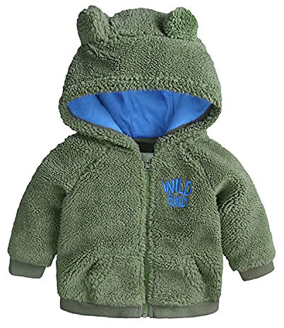 Giacca con cappuccio in pile da neonato per neonato Cappotto a maniche lunghe Cardigan caldo invernale Capispalla con orecchie Verde 6-9 mesi