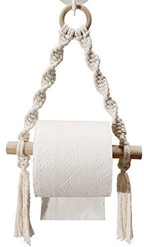 Porte Papier Toilette Corde,Vintage Porte Rouleau Papier Toilette, Porte Papier Toilette Corde Adhesif,Porte-Rouleau en Corde Bois Vintage Deco WC pour Salle de Bain et Cuisine,Deco Salle de Bain WC