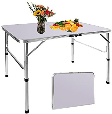 Klapptisch, tragbar, zusammenklappbar, Camping-Picknicktisch, extra starke Aluminium-Garder-Tische mit 2 Höhen für drinnen und draußen, Party, Essen, zusammenklappbar, leichter Aluminiumtisch mit