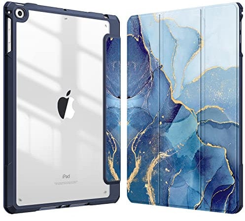 FINTIE Hybrid Case for iPad 6th/5th Gen (2018-2017) and iPad Air 2/Air 1 (2014-2013) - 9.7 Inch Shockproof Hard Shell Clear Cover with Pencil Holder, Ocean Blue