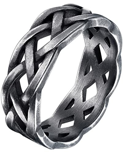 FaithHeart Grau Ring Bandring für Damen Mädchen 7mm breit Irischer Keltischer Knot Ring Ehering Verlorbungsring für Freundin Ehefrau