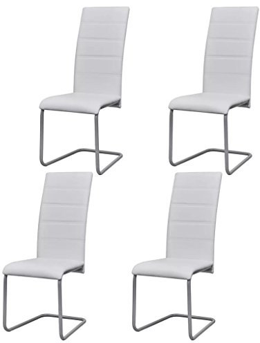 Atlojoys Freischwinger 4 STK. Wippstuhl,Beistellsessel, Wohnzimmerstuhl, Küchenstuhl, Armlehnstuhl, Schwingstuhl, Weiß Kunstleder