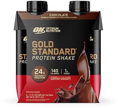 Optimum Nutrition Gold Standard Protein Shake, 24g Protein, Ready to Drink Protein Shake, Gluten Free, Vitamin C for Immune Support, Chocolate, 11 Fl Oz, Pack of 4 (Packaging May Vary)